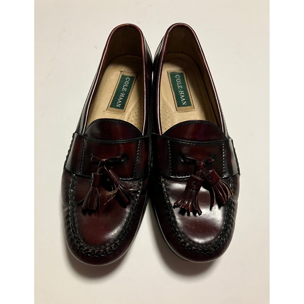 Cole Haan Mens Tassel Loafers Size 9 Burgundy Leather Dress Shoes 3507